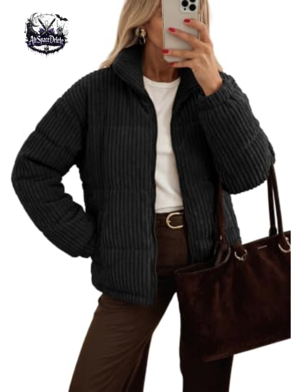 Corduroy Quilted Cropped Jacket Zip Up Coat